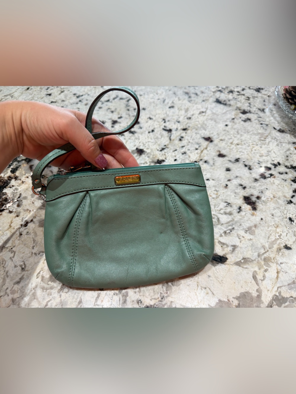 Vintage Coach Green Leather Wristlet
